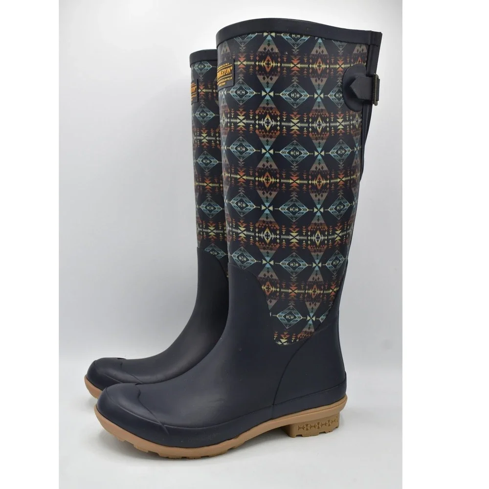Pendleton Women Size 8 Diamond Peak Navy Harding Geometric Tall Rain Boots Shoes